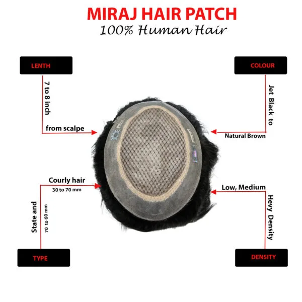 ORIGINAL Miraj Hair Patch with Real Human Hair, 7D Skin Base, Invisible Scalp, Authentic Luxury Men's Toupee. - Image 3